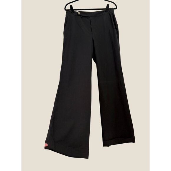 Ralph Lauren 96% Wool Black & Gold Cuffed Hem Trousers Pants Size 10 - Picture 1 of 10